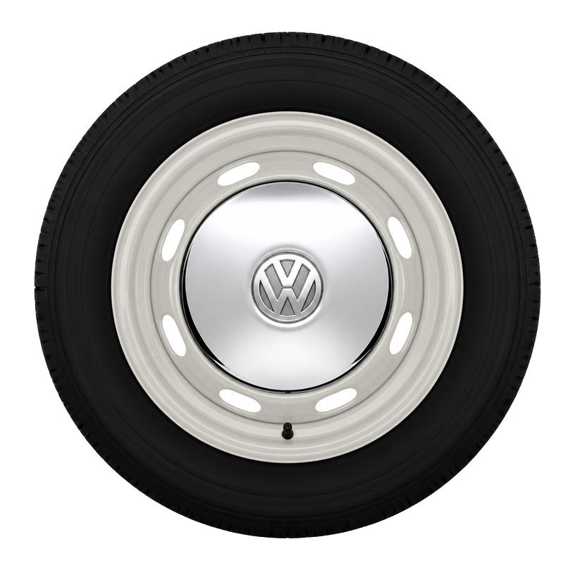 Stock steel wheel, chrome hubcap